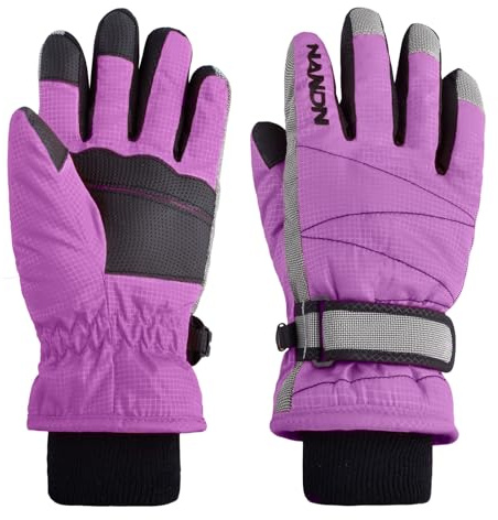 Azarxis Kids Winter Warm Gloves, Cold Weather Windproof Thermal Glove for Boys & Girls (Purple, S)