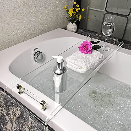 Zinging Life Bath Tub Tray,Clear Bathtub Tray for Luxury Bathroom – Waterproof Bath Caddy with Sleek Surface –No Assembly– Easy Cleaning Bathtub Organizer for Spa Relaxation (31)