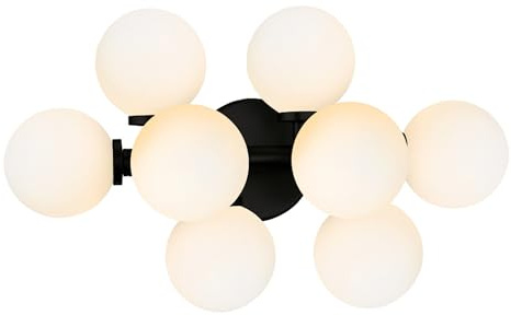CWI Lighting 18 Black Wall Sconce for Bedroom, Bathroom, Hallway – 8-Light Modern Design with G9 Bulb Base – LED Compatible, Frosted Glass Spheres – BACL Certified