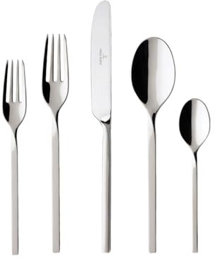 Villeroy & Boch NewWave Collection 20-Piece Flatware Set, Service for 4, 18/10 Stainless Steel Utensils, Dishwasher Safe