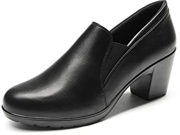 DREAM PAIRS Escarpins Femme Confort Talon Bloc Épais Bout Rond Chaussures de Travail Classiques Slip-on Élégantes,Size 42,Noir,DPU214-E