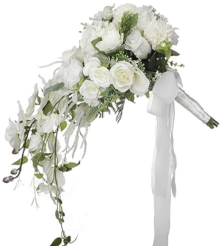 Ramos de Boda para Novia, Ramo de Novia de Flores Artificiales de 24 Pulgadas, Ramos de Novia en Cascada para propuesta de San Valentín