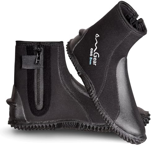 OMGear Neoprene Diving Boots 3mm 5mm Water Boots Dive Fins Booties with Rubber Sole Snorkeling Gear Surfing Scuba(5mm Black,M(Men9/Women10))