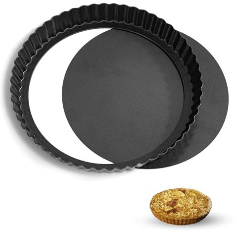 Toced 8 inch Quiche Pan, 22cm Non-Stick Deep Pie Pans with Removable Loose Bottom, Fluted Round Deep Flan Dish, Tart Tins for Baking Quiches, Pies, Flans, Cheese