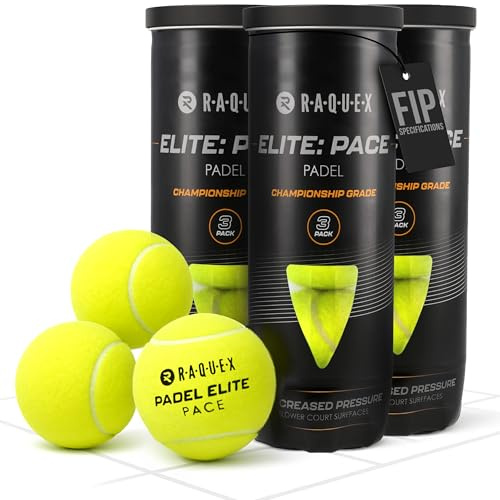 Raquex Elite Padel Balls – 3, 6, 9 or 120 Balls - Two Pressure/Speed Options - For All Court Surfaces - FIP Approved (Elite Pace, 3 Tubes)
