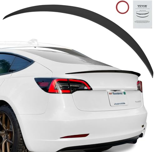 VEVOR Alerón de Coche, Alerón de 1225 x 268 x 14 mm, Compatible con Tesla Modelo 3, Material ABS de Alta Resistencia, Pintura para Hornear, Alerón Trasero de Coche, Alerones de Carreras, Negro Mate