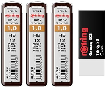 rOtring tikky blyertsstift 1,0 mm HB - S0312700 | 36 ledningar med suddgummi Tikky 30