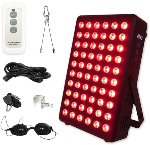 SCESFU Rött kroppsljus, 660 nm röd ljuspanel, inbyggd timer, 60 LED, 95 W högeffekt röd ljusbehandlingspanel, används för att främja sömn,
