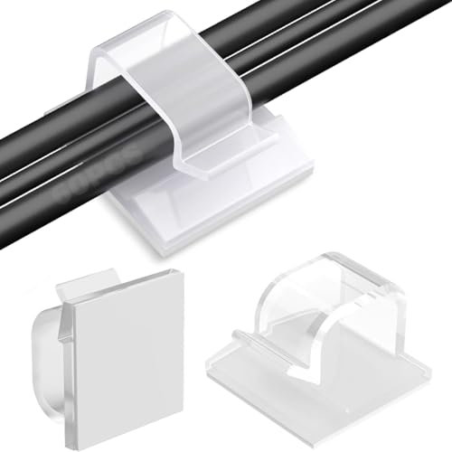 60 Piezas Clips de Cable de Exterior, Organizador de Cables Autoadhesivo, Adhesiva Clips Decorativos de Luces para Cable de USB, Cargador, Fotos, Navidad y Luces de Hadas,Transparente