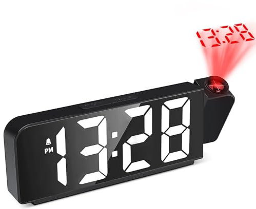 Projektionswecker für Schlafzimmer, Projektionswecker mit 180° Projektor, 3 Helligkeit, 12/24H, Temperatur, USB-Anschluss, Projektion Digitaler Wecker für Schlafzimmer Reisen Nachttisch Büro