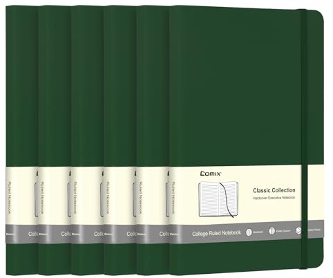 Comix Notizbuch A5, Liniert, 240 Seiten, Hardcover, Dunkelgrün, Klassisches College Notizbuch zum Schreiben, 14 x 21,1 cm, 6 Stück