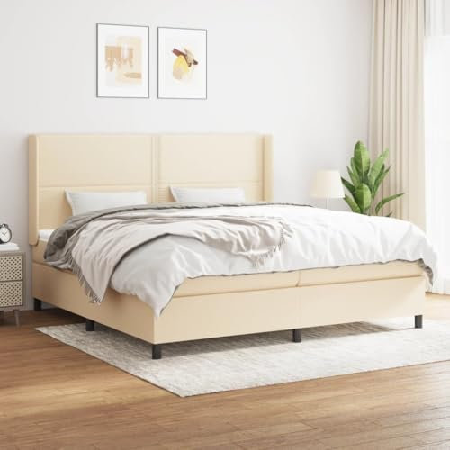 qohoio Boxspringbett mit Matratze Betten Mit Matratze Schlafzimmer Bett Boxspringbett Mit Matratze Creme 200x200 cm Stoff / 3131382