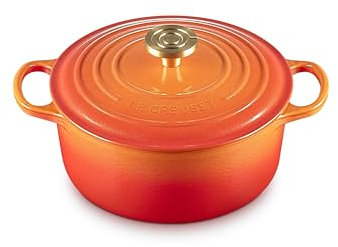 Le Creuset Enameled Cast Iron Signature Round Dutch Oven, 4.5 qt., Flamme Doree with Crucible Knob