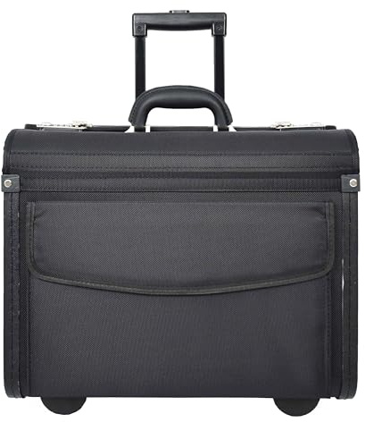 House Of Leather Rolling Pilot Case on Wheels Business Office Organiser Laptop Bag Cockpit Black