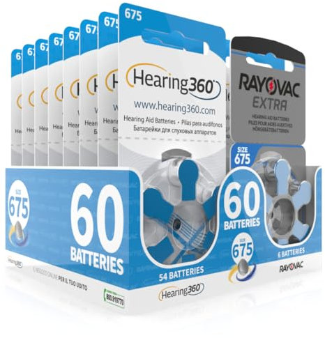 Hearing360 Rayovac Extra and Hearing360 Hearing Aid Batteries Size 675 Blue (10 Blister Packs, 60)