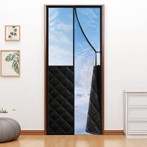 Fillis Magnetic Thermal Protection Curtain, 80 x 200 cm, Thermal Door Curtain, Heat Insulated Thermal Curtain, Windproof and Energy Saving, Cold Protection for Cellar Door, Balcony, Patios, Black