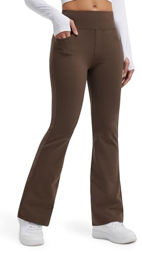 Libin Leggings Termici da Donna con Flared Pantaloni Invernali in Pile Vita Alta Impermeabili da Yoga Trekking con tasch, Marrone, M
