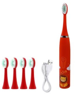 Brosse à dents électrique étanche pour enfants, brosse à dents sonique pour enfants, 5 têtes de rechange, dessin animé