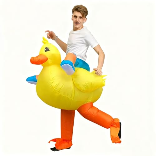 Indimization Inflatable Costumes for Adults – Yellow Duck, Pink Pig, T-Rex Dinosaur Blow Up Onesie Party Fancy Dress Halloween Christmas Carnival Cosplay Outfit Unisex Adult Blowup Costume