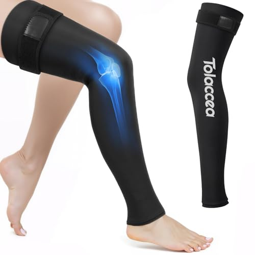 Tolaccea Pack de Froid pour Jambe Complète avec Couverture 360° – Compresse Réutilisable avec Gel pour Soulager la Douleur & la Récupération Musculaire – Manchon de Froid pour Pied, Mollet, Cuisse(L)