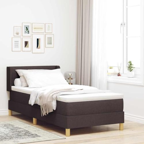 vidaXL boxspring säng 80 x 200 cm med knappar, tuftad i mörkbrun tyg, justerbart huvudgavel, medelhård madrass och avtagbart tvättbart överdrag. Fickfjädermadrass och sovyta.