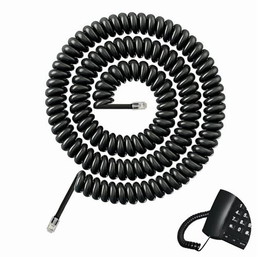 WaxYxaW 5M Cavo Telefonico Spirale RJ9 a RJ9, Flessibile e Resistente, Cavo per Telefono Fisso, Alta Qualità, Design Antitangle, Materiale in PVC, Compatibile Telefono da Ufficio e Casa, Nero