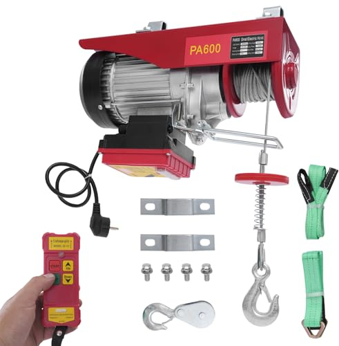 DHQCQL Elektrisk kabelvinsch 220V, Elektrisk kabelvinsch, Bärförmåga 250kg/400kg/600kg/1000kg, Lyfthöjd 6/12m, Lyfthastighet 10m/min, IP40 Elektriskt lyftutrustning för garage Lagerhus (1200W-600kg)