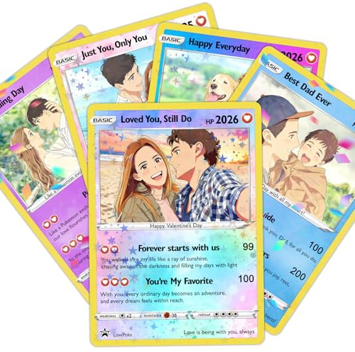 YanNanKe Carta Poke Personalizzata per Coppie con Foto Anime Carta Poke Personalizzata per Anniversario e Matrimonio con Ritratto e Testo del Nome Cartas Personalizzata per Allenatore o Personaggio
