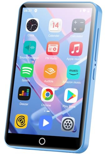 Reproductor de MP3 con Bluetooth y WiFi, Oilsky 80GB 4'' Android 9.0 Mp3, 1080P Pantalla táctil MP4, Reproductor de Música Portátil con Spotify, Audible, Deezer (Azul)