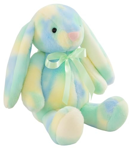 QyueQyat 1 Bunny Teddy, Rabbit Easter Bunny, Rainbow Plush Toy with Vibrant Tie-Dye Design, Plush, Easter, Green, 30cm