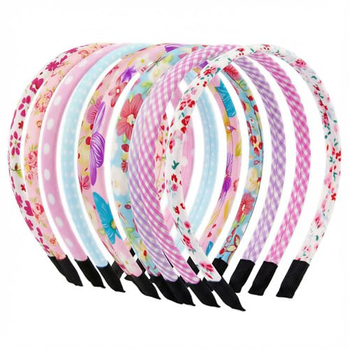 10 Pack Girls Headbands for Toddlers and Kids | Floral Elastic Fabric Hair Bands, Soft Wide Cloth Covered Headbands for Little Girls (No Plastic Feel, Comfort Fit)