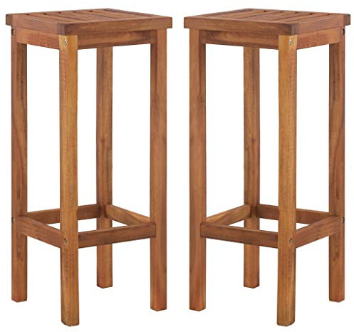 Cartvyn barstol 2 st. Massivt trä, akacia, utomhusstol väderbeständig, balkongstol med fotstöd, 30,5 x 30,5 x 74 cm, terrassstolar för trädgård och balkong, enkel slutmontering