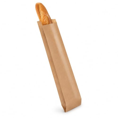 Bolsa de Papel Kraft para Pan, 9+5 x 51 cm, Caja 1000 Unidades, Papel Kraft Marrón 35 g/m² Apto Alimentario, Bolsa Baguette Panadería Mayorista Distribución (Small)