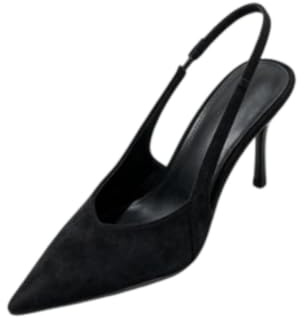 Genérico Zapatos De Tacón Slingback para Mujer Punta Afilada Tacón De Aguja Ante,Negro,37 EU