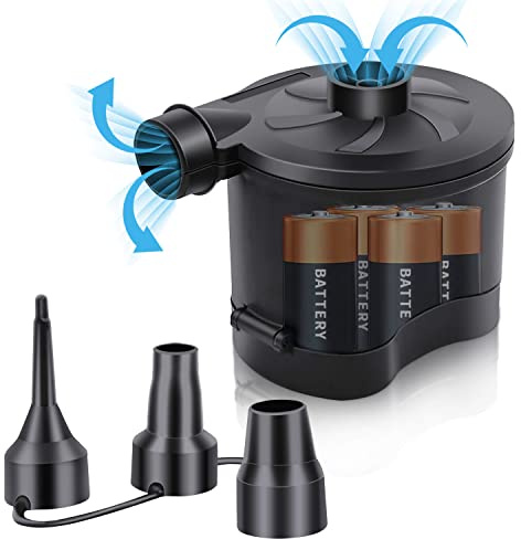 3T6B Electric Air Pump, Battery Powered for Inflatables, Quick Inflator & Deflator Rechargeable Portable Air Mattress Pump for Air Beds Toys Lilos Pools with 3 Nozzles