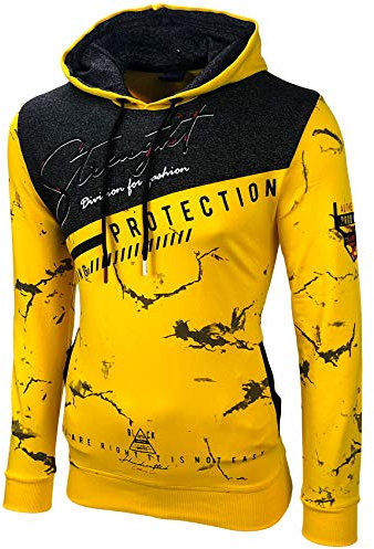 Baxboy Herren Pullover Hoodie Sweatjacke Longsleeve Sweatshirt Jacke Langarm Kapuzenpullover Hoody Sweater 2628, Farbe:Gelb, Größe:S