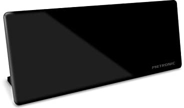 Metronic 416808 - Antena TV TDT Interior, para HDTV, UHD, 4K / DVB-T/DVB-T2 / UHF, Filtro 5G, recibe emisoras Radio Dab+, Ganancia 92, extraplana, con pie de Soporte o fijación Mural, Negro