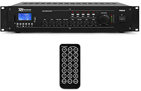 Power Dynamics PRM240 100V Mixer Amplifier - 6 Channel, 240W, 4-Zone Control, Bluetooth, MP3 Player, Rackmount for Commercial Audio Installations