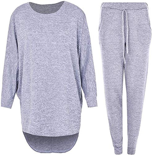 ZEE FASHION 2 Piece Track Suit Set High Low Top and Bottoms Casual Loungewear Sweatshirt Jog (Silver Grey High Low Top Bottom, L/XL(UK-Size 16-18))