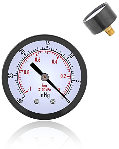 0~-30inHg Vakuum Manometer 0~-1bar 50mm Mini Dial Luft Vakuum 50 mm 1/4 BSPT Vakuum-Messgerät (hintere Schnittstelle)