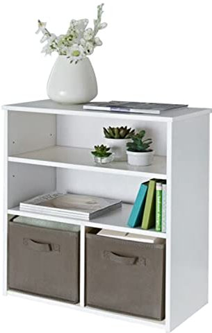 spot on dealz® Wooden Storage Shelving Unit Bookcase Home Office Use Display Furniture Living Room Décor Easy to Build (2 Shleves 2 Cube White)