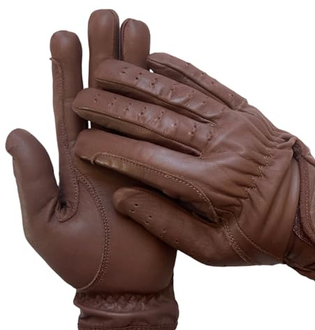 Gants d'équitation pour homme en cuir souple 100 % cuir véritable marron foncé de qualité supérieure (XL)