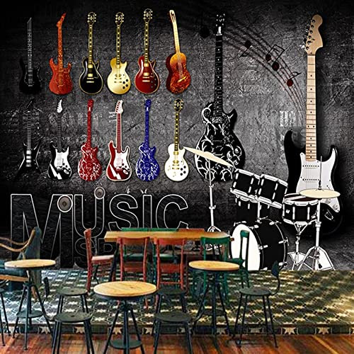 Kuletkear Guitar Wall Mural Music Peel and Stick Self-Adhesive Wallpaper Removable Large Sticker Retro Wall Decor Print Picture Image 300x208cm