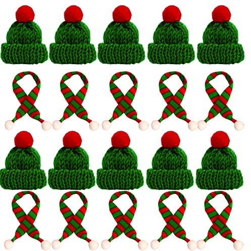 20 Stück Mini Weihnachtsmütze, Kleine Weihnachtsmütze und Schal Set, Mini-Strickmütze des Weihnachten, Nikolausmütze Klein für Weihnachten Weinflasche Abdeckung, Puppenhaus, Weihnachtsfeiern