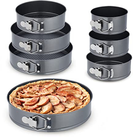 Relaxdays Set da 7 Teglie Rotonde per Dolci, Ø 14/16/18/20/24/26/28 cm Acciaio Inox Rivestimento Antiaderente, Antracite