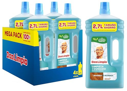 Don Limpio Limpia Suelos Superficies Delicadas Detergente Liquido 4 x 2.7l, Friegasuelos con PH Seguro para Suelos de Madera, Piedra y Marmol