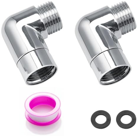 parallelower 2 Piezas 90 Grados Adaptador de Ducha de Mano 1/2 Pulgadas Adaptador de Cabezal de Ducha Codo de Ducha Universal con 2 Arandelas para G1/2 Pulgada Brazos de Ducha