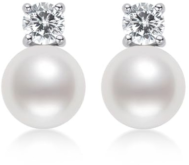 DENGGUANG Pearl Drop Earrings for Women, 925 Sterling Silver Hypoallergenic Pearl Weeding Stud Earrings with Cubic Zirconia Top, Wedding Jewelry for Bride