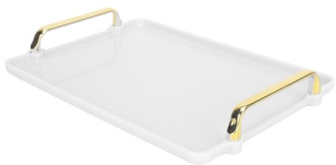 Plateau de service avec poignée, plateau décoratif élégant et exquis - Plateau de service ergonomique avec poignées pour produits de beauté (blanc)