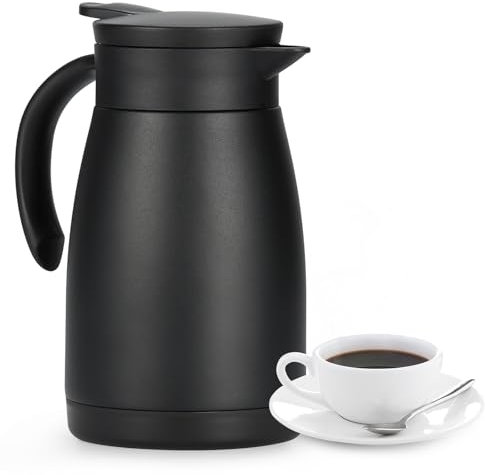 Olerd 750ML Isolierkanne, Edelstahl Thermoskanne mit Keramikbeschichtung, doppelwandige Vakuum Kaffeekanne Teekanne, Thermoskanne für Kaffee, Tee, Wasser, Getränk（Schwarz）